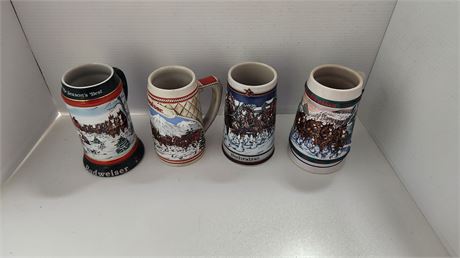 4 Vintage Budweiser Beer Steins