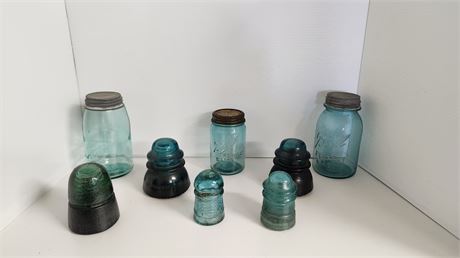Vintage Blue Blue Canning Jars With Metal Lids& Conductors