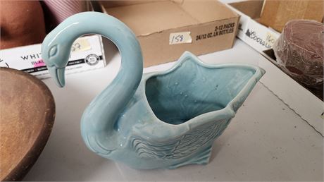 Swan Flower Pot & Wood Bowl