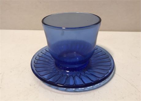 Cobalt Blue Depression Glass with Attached Saucer
