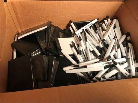 Box of Pens & Notepads with Advertisement