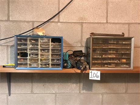 Metal Containers with Nuts, Screws & Misc. Tools