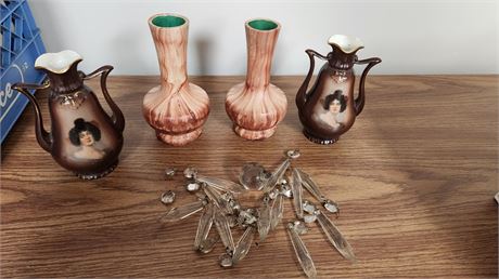 Vintage Vases & Chandelier Crystals