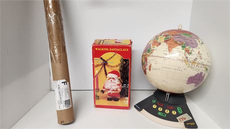 GeoSafari Globe & Vintage Walking Santa & Ernest Scared Stupid Poster