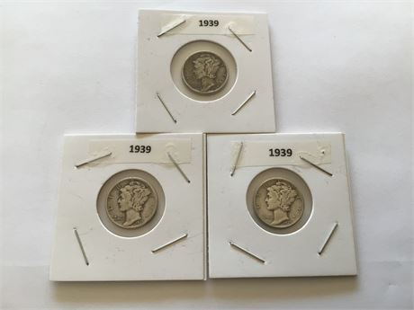 (3) 1939 Mercury Dimes