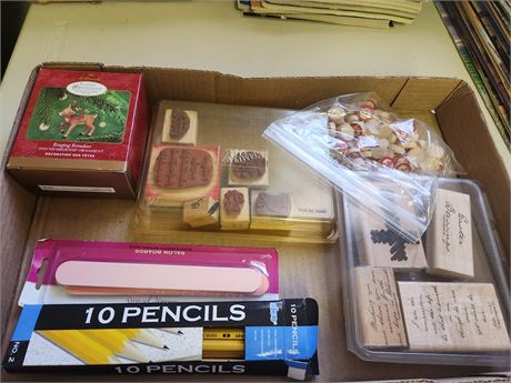 Misc. Stamp sets, ornament, pencils