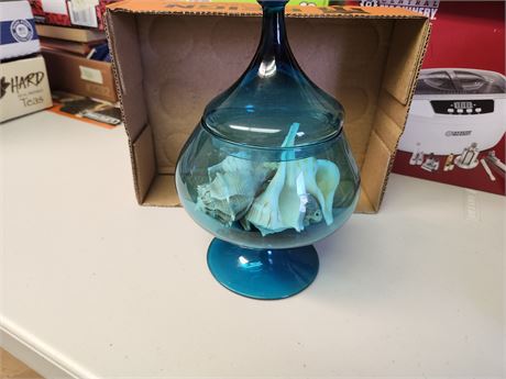 Blue Candy Dish With Lid & Sea Shells