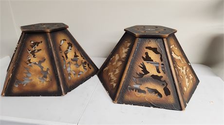2 Vintage Wood lamp Shades