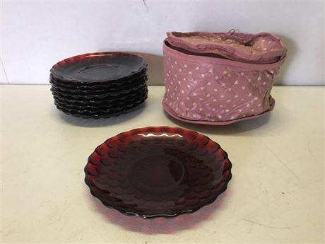 9 Anchor Hocking Ruby Red Bubble Saucer Plates