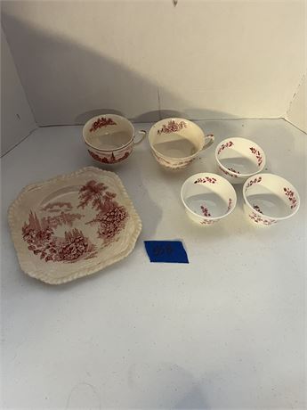 Dish Set, Castle on the Lake, Johns on Bros England, Genuine Hand  Engraving
