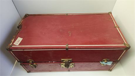 Metal Trunk with Vintage Baby Doll & Clothes. Doll Missing One Leg