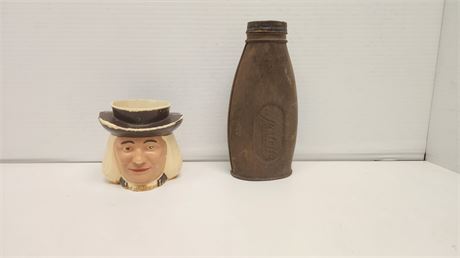 Vintage Cup & Metal Justrite Bottle