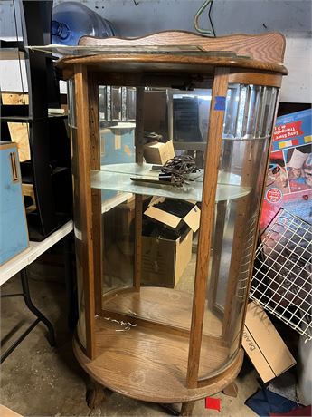 Wood Glass Lighted Display Cabinet, Mirror Back