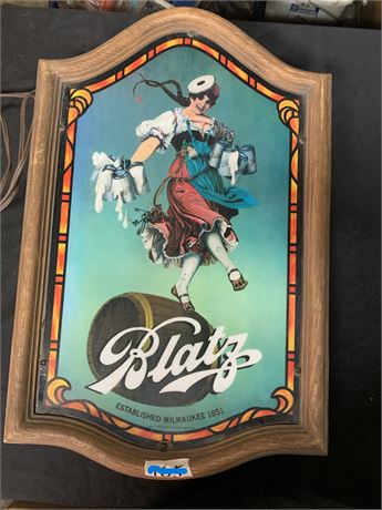 Vintage Blatz Illuim Beer Sign Girl On Beer Barrel Illuminated Works