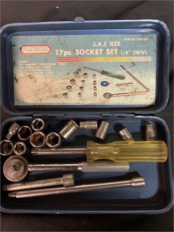 Platinum tools 16 piece S.A.E. 1/4 drive socket set in metal case