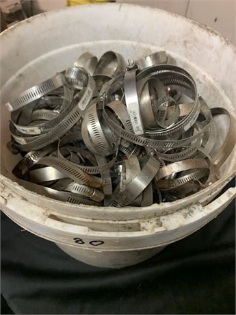 Bucket full of Adjustable Hose Clamps Various Sizes