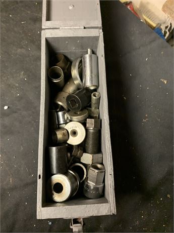Miscellaneous Auto pullers including some snap on Vintage Wood Tool Box