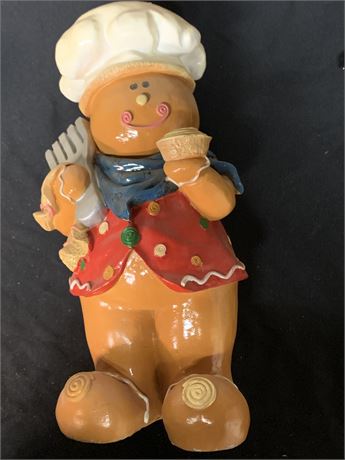 Gingerbread Man Baker Wearing Chefs Hat Holding Spatula Statue Figurine Decor
