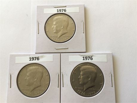 3- 1976 Bicentennial Kennedy 1/2 Dollar Coins