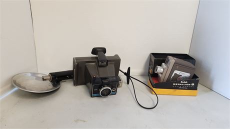 Kodak Medallion 8 Movie Camera & Polaroid & Flash