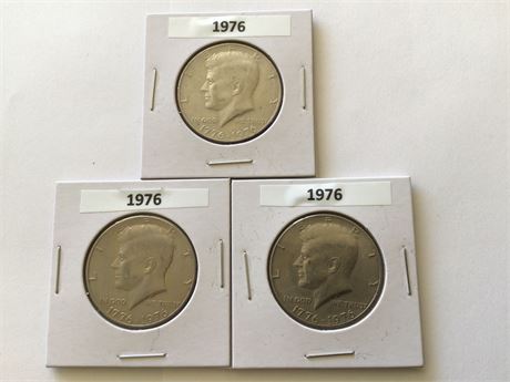 3- Bicentennial Kennedy 1/2 Dollars Coins