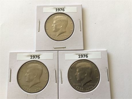3 - 1976 Bicentennial Kennedy 1/2 dollar Coins