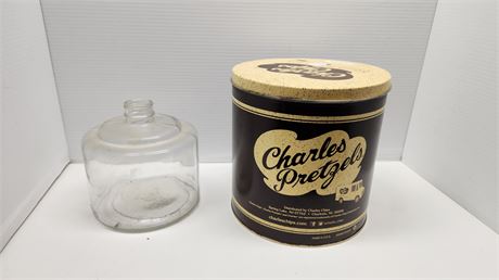 Metal Advertising Container & Glass Jar