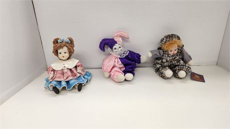 2 Porcelain Clowns & One Doll Figure