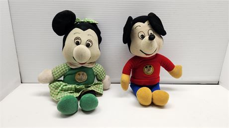 2 Vintage Mickey Mouse Plush Toys