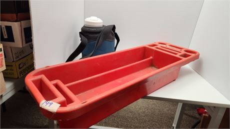 Large Plastic Work Tray. Possibly For Painting? & Thermos