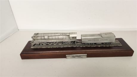 Pewter Collector Train Engine & Car With Display Stand