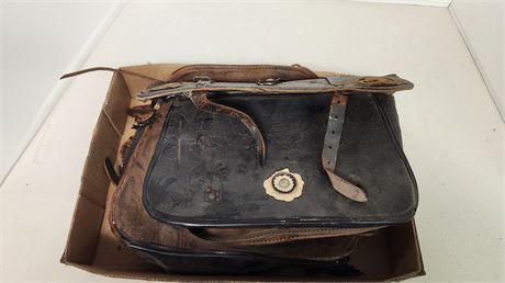 Vintage Leather Saddle Bags. Very Brittle And Damaged. Please Look At Pictures