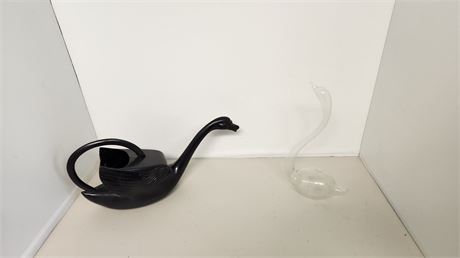 Vintage Swan Watering Can & Glass Swan