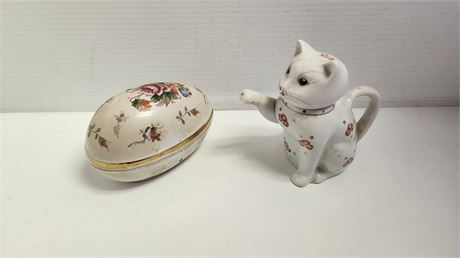 Small Tea Pot & Decorative Egg Both are Porcelain