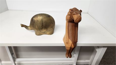 Wood Sitting Tiger & Metal Pig Bank