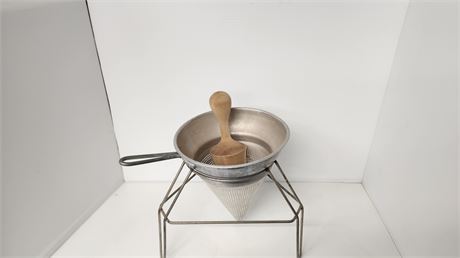 Aluminum Cone Colander With Stand & Wood Pestle