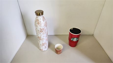 Starbucks Cup & Small Glass & Manna Water Bottle