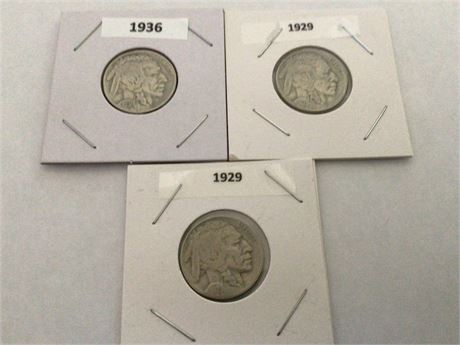 Buffalo Nickels - 1929, 1936, 1929