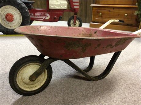 Children's Red Metal Wheelbarrel