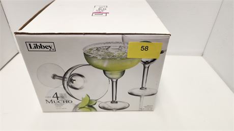 4 Hand Painted Margarita Glasses.