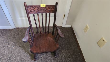 Vintage Wood Carved Child Rocking Chair