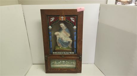 Vintage Religious Shadow Box With Book & Spoon &Small Tray & storage Compartment