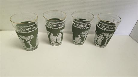 Set Of 4 Vintage Green Drinking Glasses