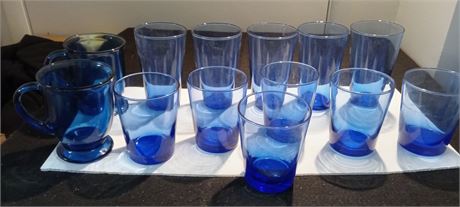 Lot Of Blue Drinking Glasses