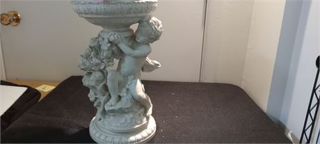 Small Bird Bath Statue With Cracks.