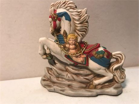Vintage Golden Supex Carousel Horse & Cherub