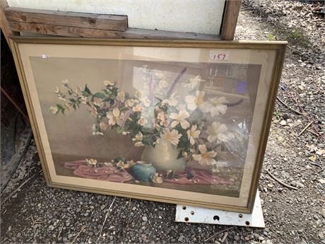 Lot Of 2 Framed Pastel Floral Pictures Or Wall Hangings