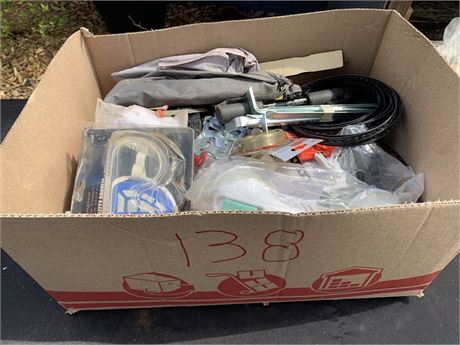 Miscellaneous Hardware Boxed Lot Including Safety Goggles And A Grab Bar