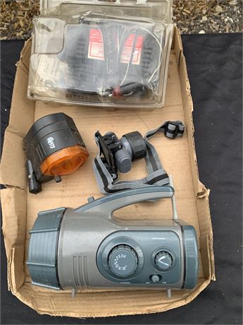 Flashlight Lot And Portable Compressor
