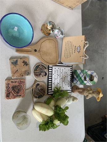 Mixed Lot Of Collectible Avon Bottles Coasters Wall Decor And Decorative Candle